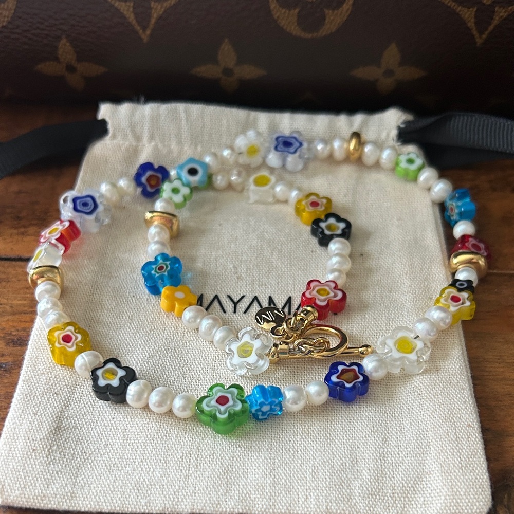 Mayamar‎ Whimsical Multicolor flower charm Beaded Necklace